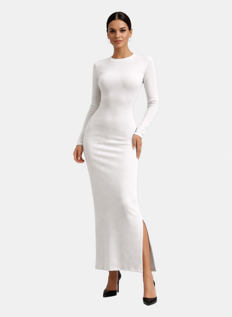 Women Ribbed Lycra Maxi Dress – Long Sleeve Bodycon
